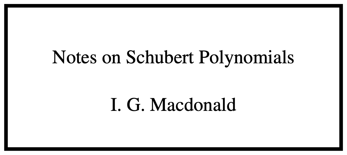 Notes on Schubert Polynomials (Heading Art)